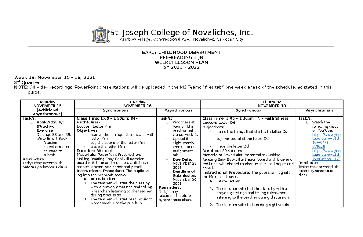 Week 19 - Coursework for English - St. Joseph College of Novaliches ...