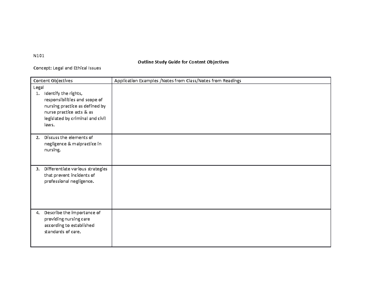 Content Objectives Study Guide Legal Ethics (1) - Copy - N Outline ...