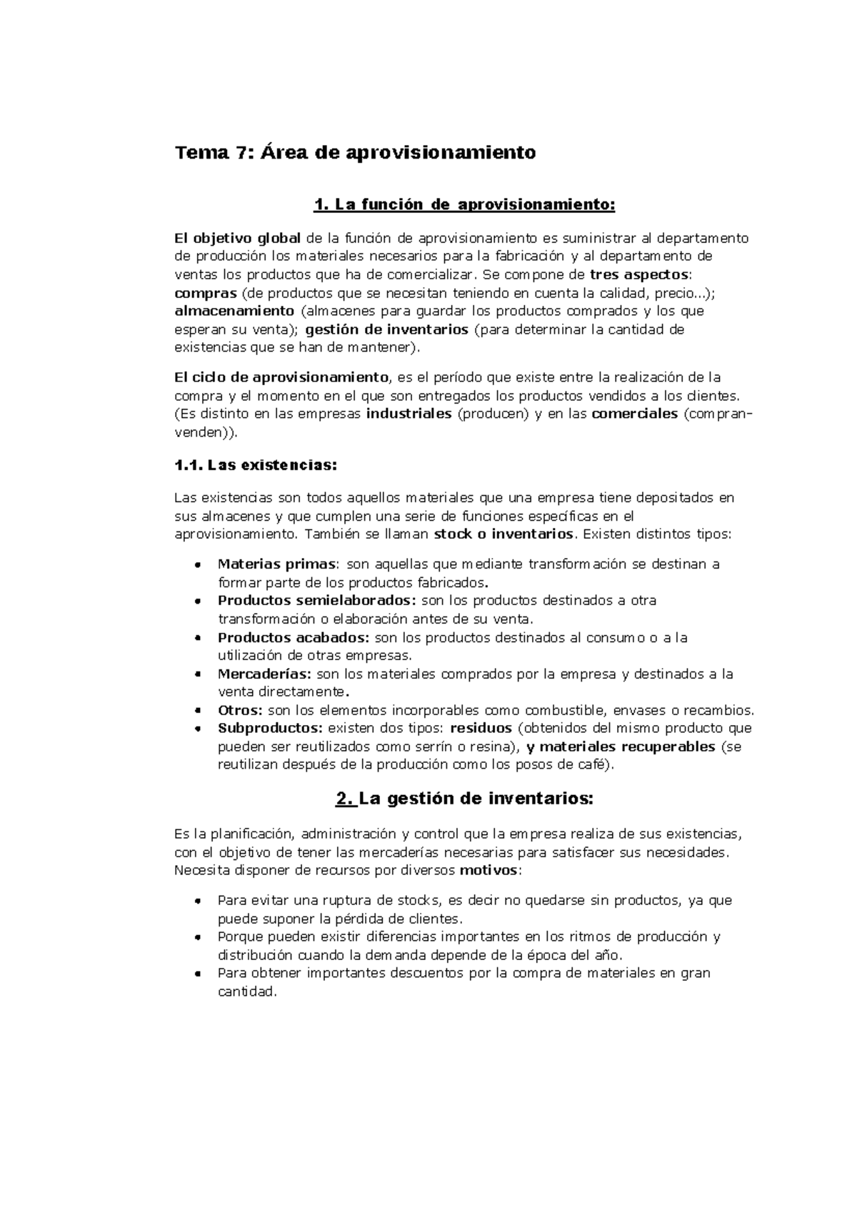 AREA DE APROVISIONAMIENTO - Tema 7: Área de aprovisionamiento 1. La ...