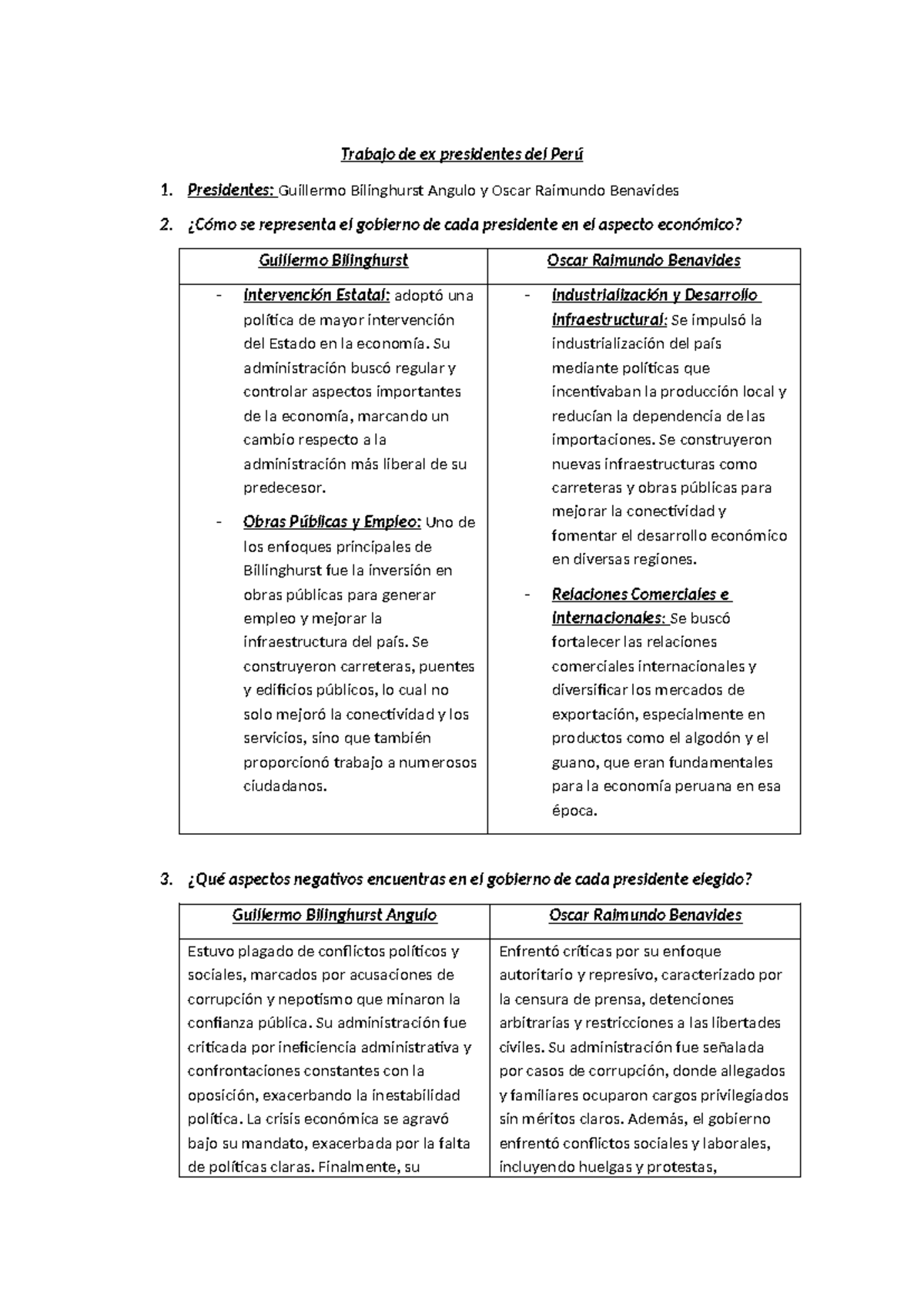 Trabajo de ex presidentes del Perú - Presidentes: Guillermo Bilinghurst ...