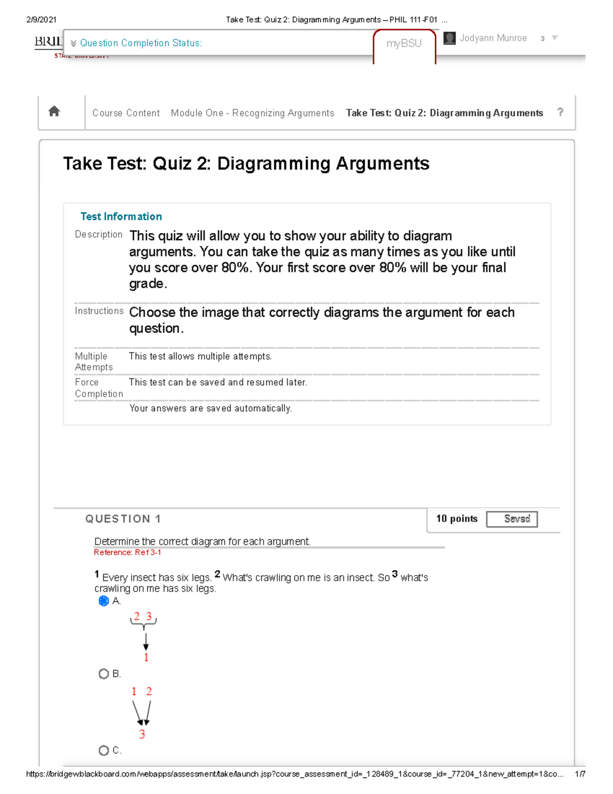 Part 3 - Quiz - PHI H Course Content Module One - Recognizing Arguments ...