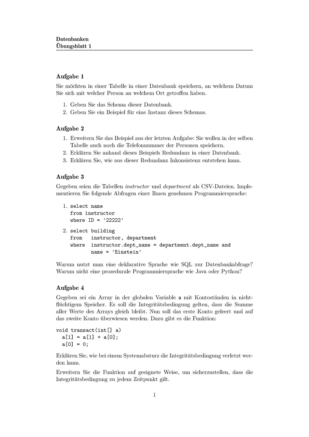 Ex1 - Datenbanken Ubungsblatt 1 ̈ Aufgabe 1 Sie M ̈ochten In Einer ...