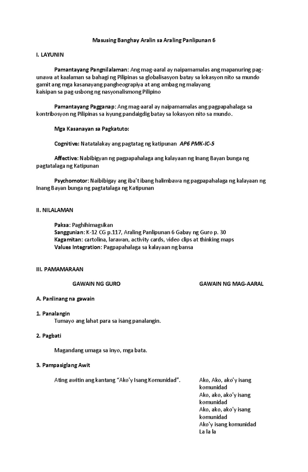 Masusing Banghay Aralin Sa Araling Panlipunan 6 - Revised Evaluation ...