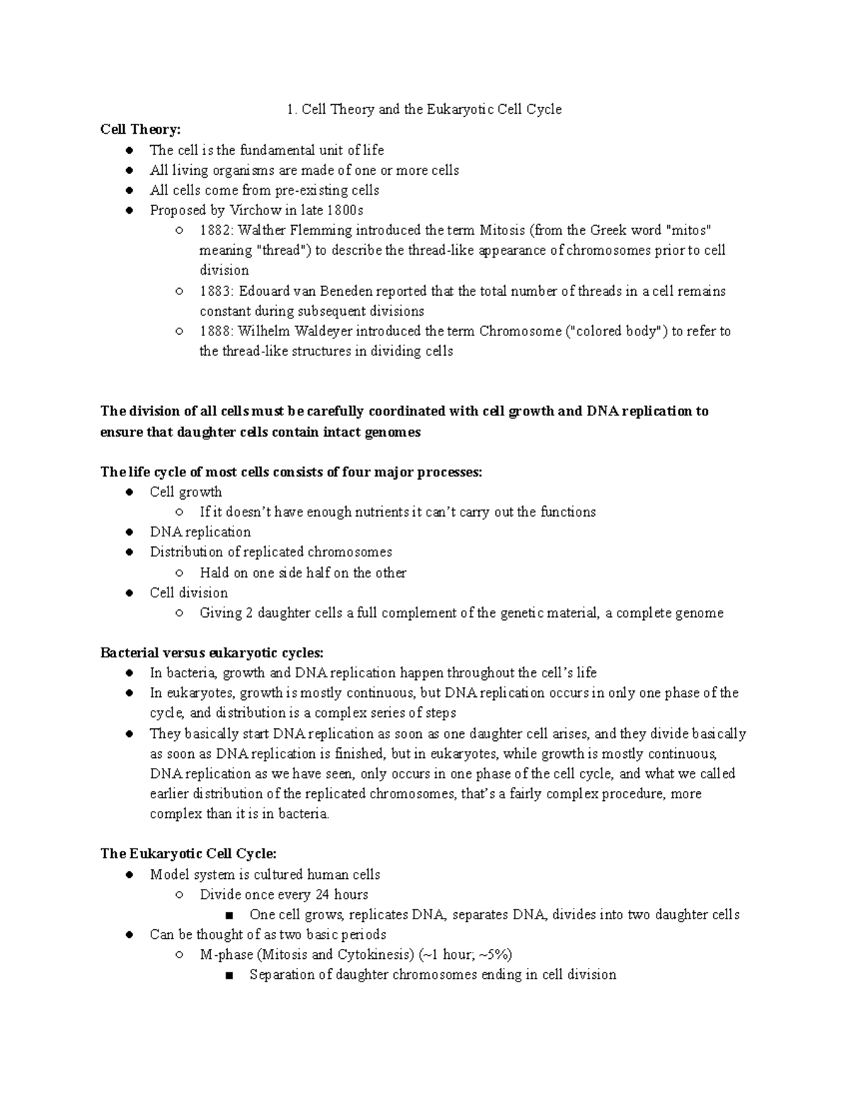 1 Cell Theory And The Eukaryotic Cell Cycle Studocu