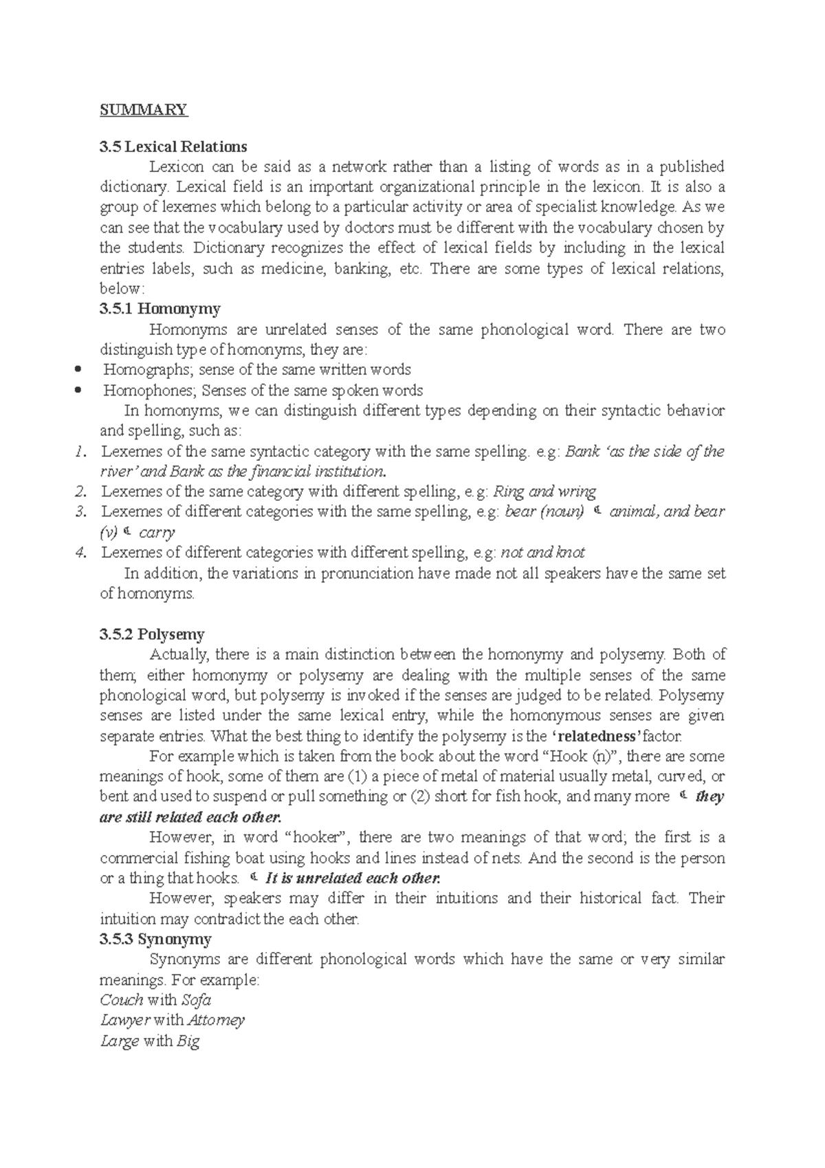 Summary Lexical Relations - SUMMARY 3 Lexical Relations Lexicon can be ...