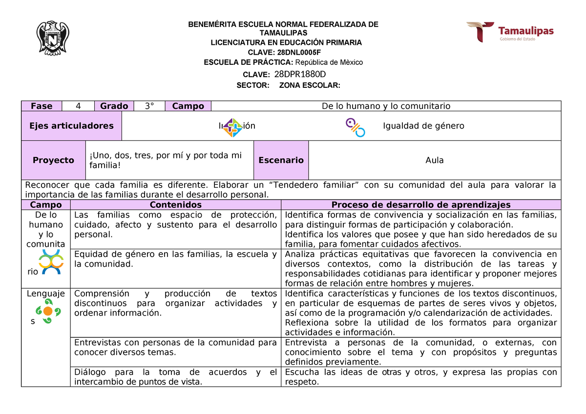 Planeacion 3er grado Republica de Mexico - Fase 4 Grado 3° Campo De lo ...