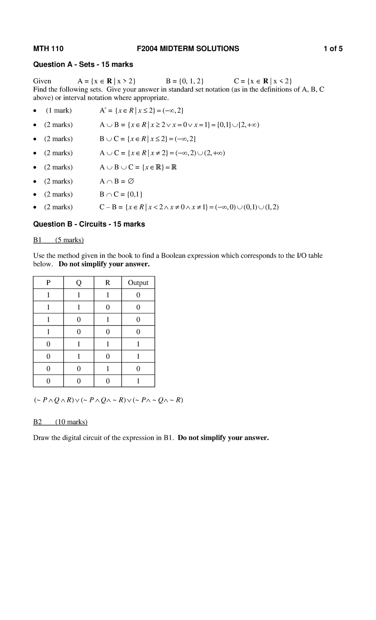 F04 Midterm Solutions - my notes for lecture 4 - 2] 2] ) Question A ...