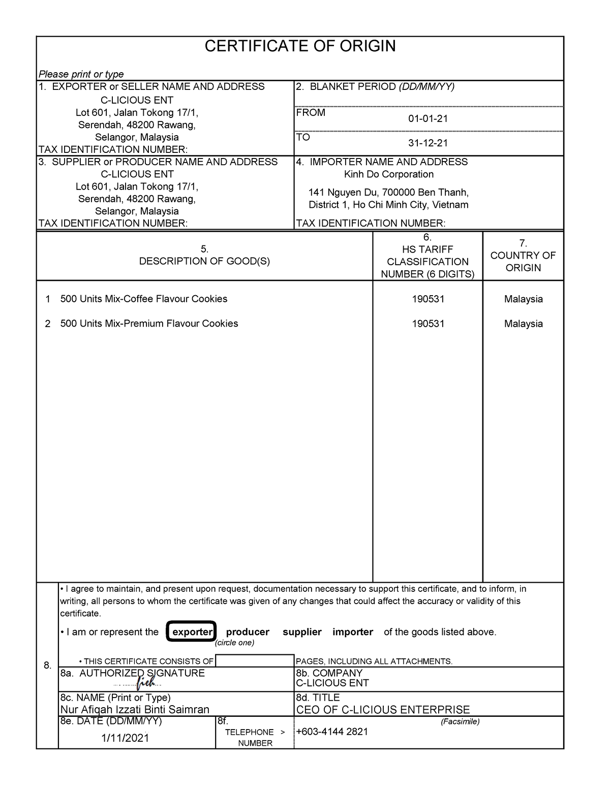 Certificate of origin form - Please print or type EXPORTER or SELLER ...