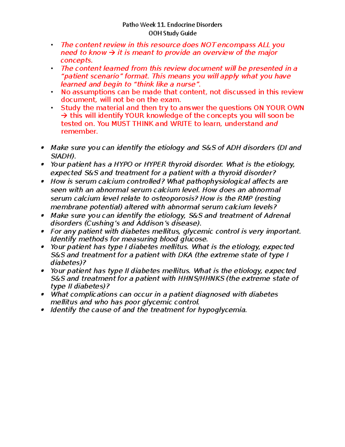 AO OOH Week 11 study guide-2023 - NURS-UL 3366 - UT Arlington - Studocu