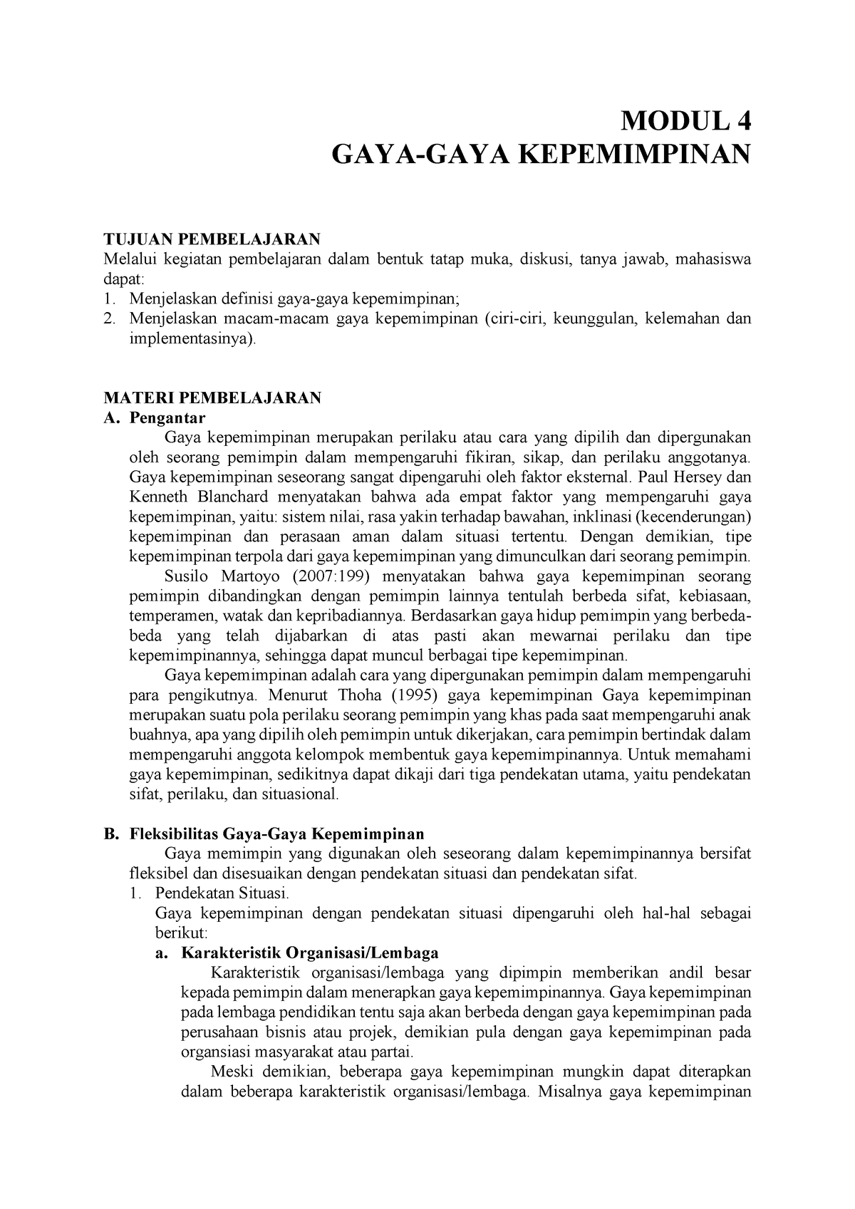 Modul 4 Konsepsi Kepemimpinan - MODUL 4 GAYA-GAYA KEPEMIMPINAN TUJUAN ...