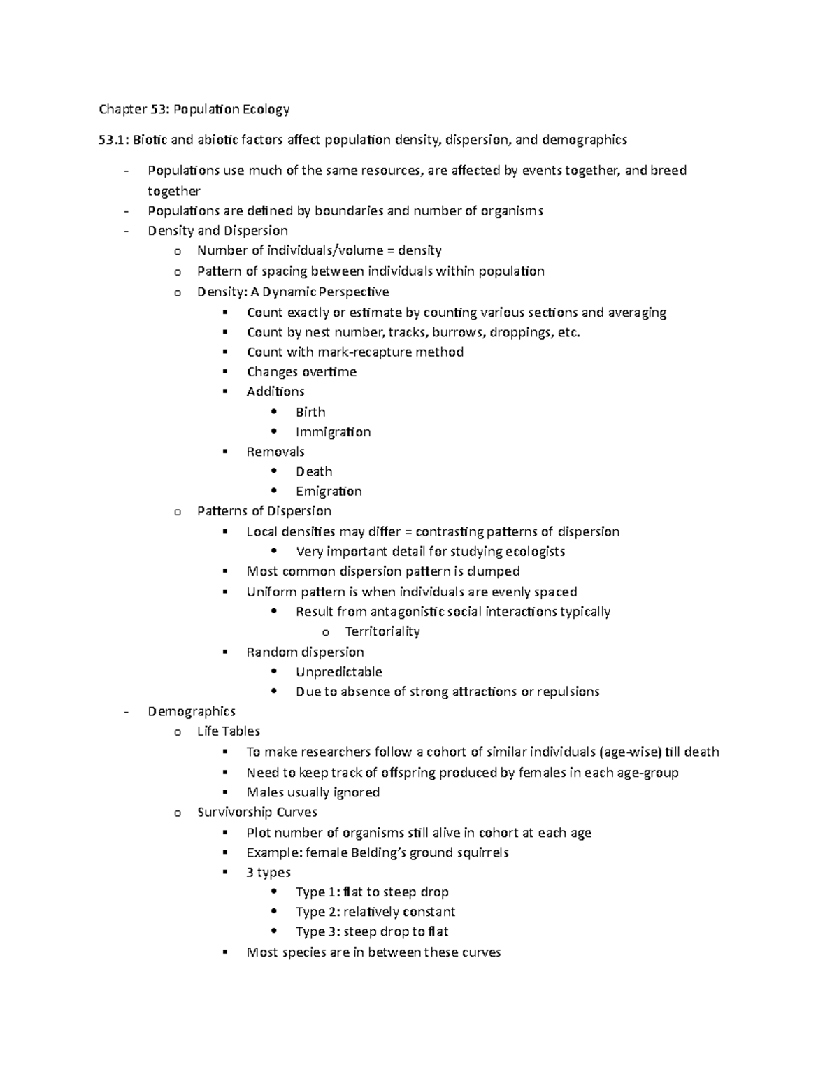 Chapter 53 Notes - Chapter 53: Population Ecology 53: Biotic And ...