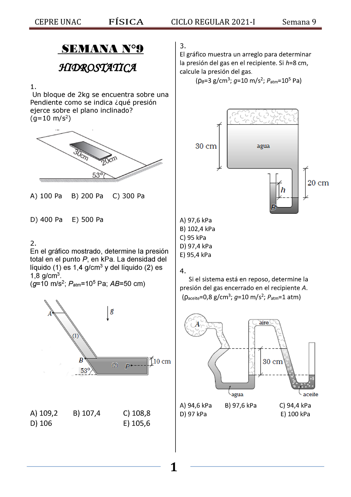 Problemas De Fisica Para Pre Universitarios - SEMANA N° HIDROSTATICA Un ...