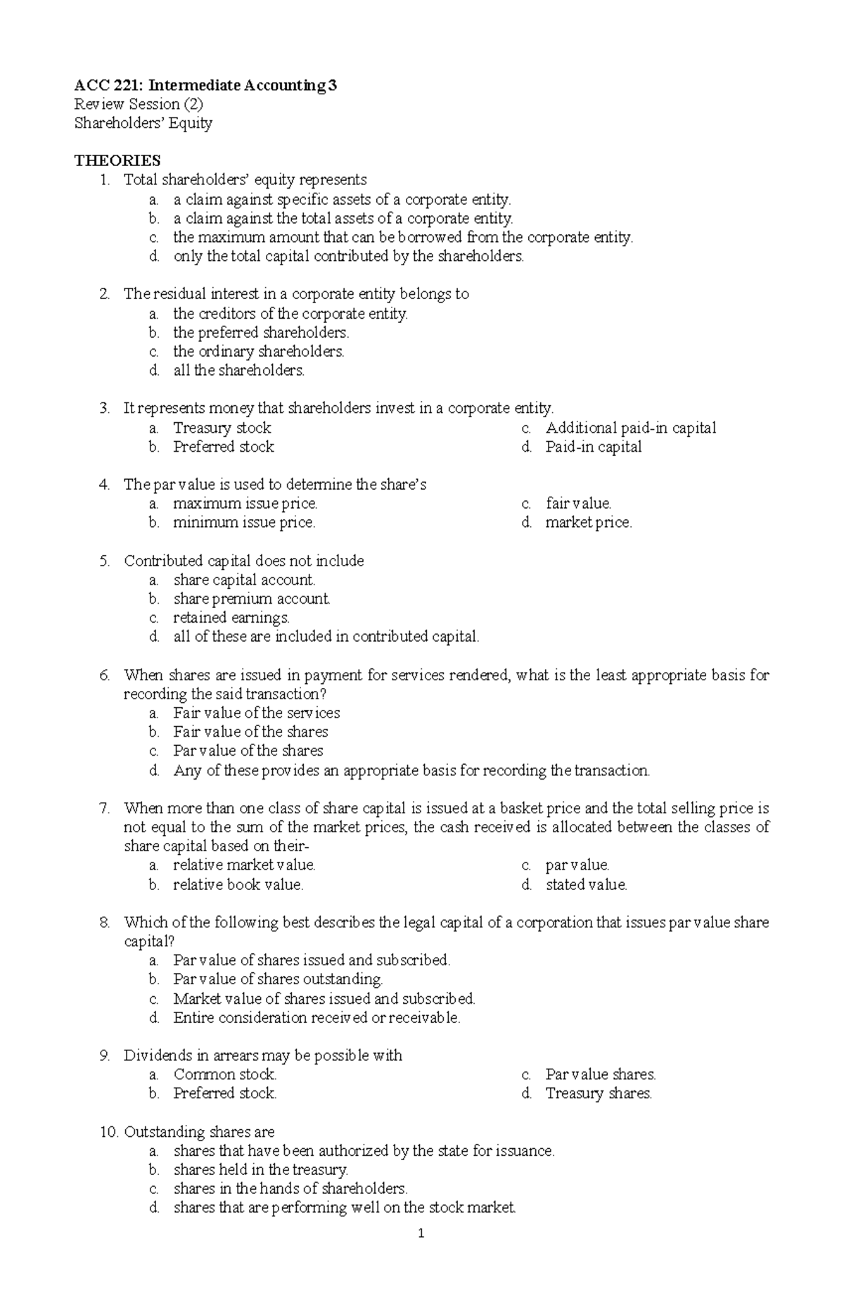 02Shareholders Equity ACC221 - ACC 221: Intermediate Accounting 3 ...