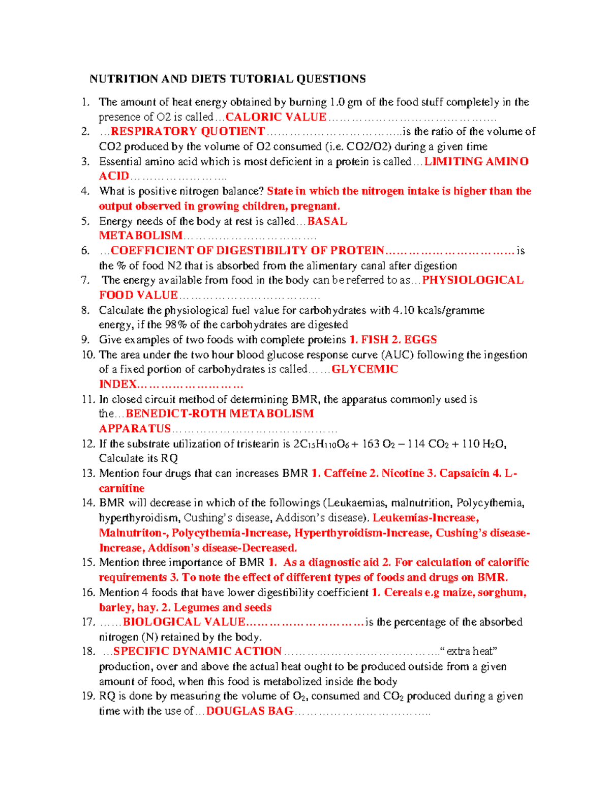 Nutrition Tutorial Qns And Answers@kandyemma 044655 - NUTRITION AND ...
