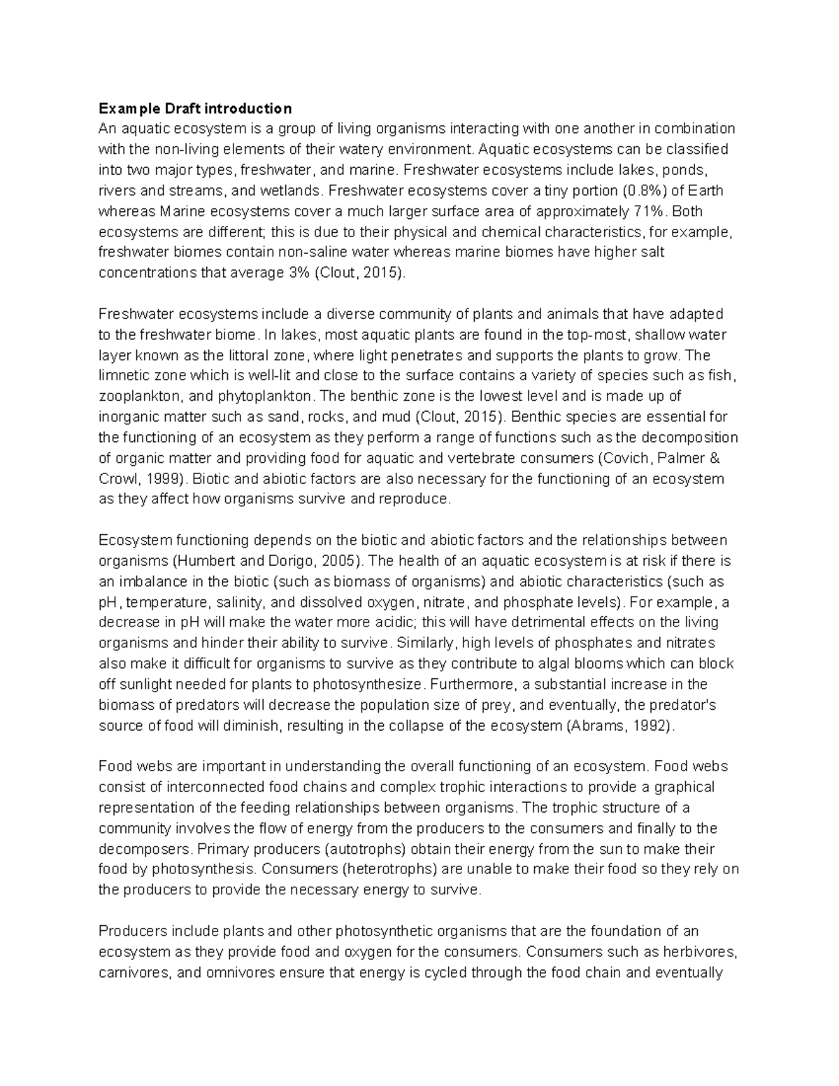 Introduction Report Biocomplexity - Example Draft introduction An ...