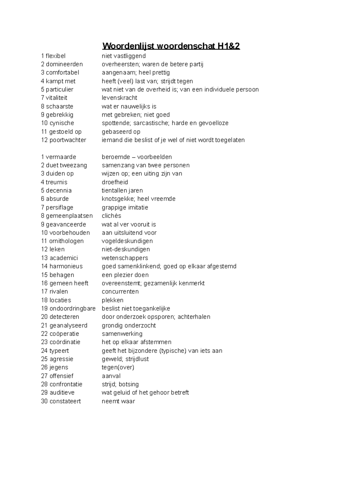 Nederlands Woordenschat H1-2-3 - Woordenlijst Woordenschat H1& 1 ...