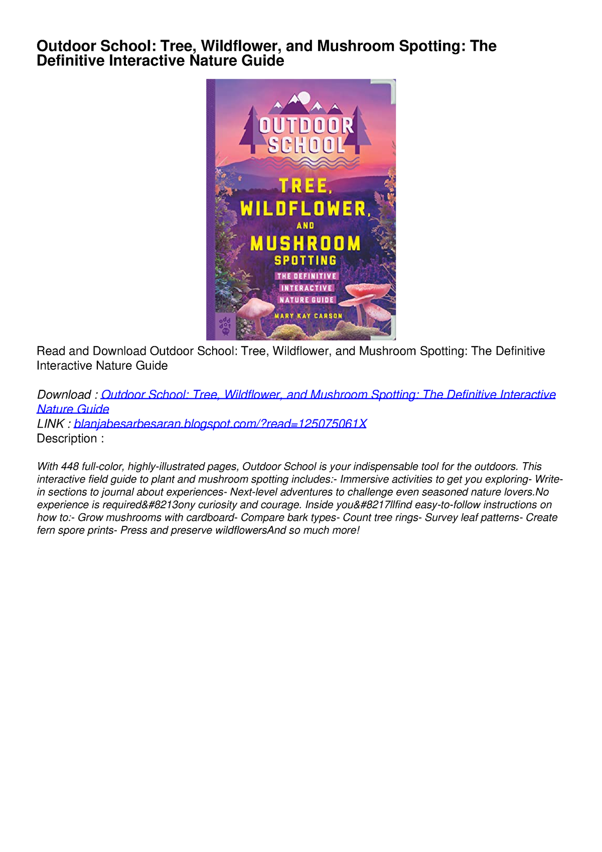 PDF KINDLE DOWNLOAD Outdoor School: Tree, Wildflower, And Mushroom ...