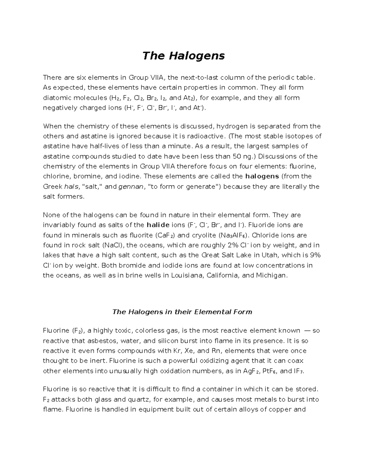 Chemistry of halogen - It is my exam preparation material - The ...