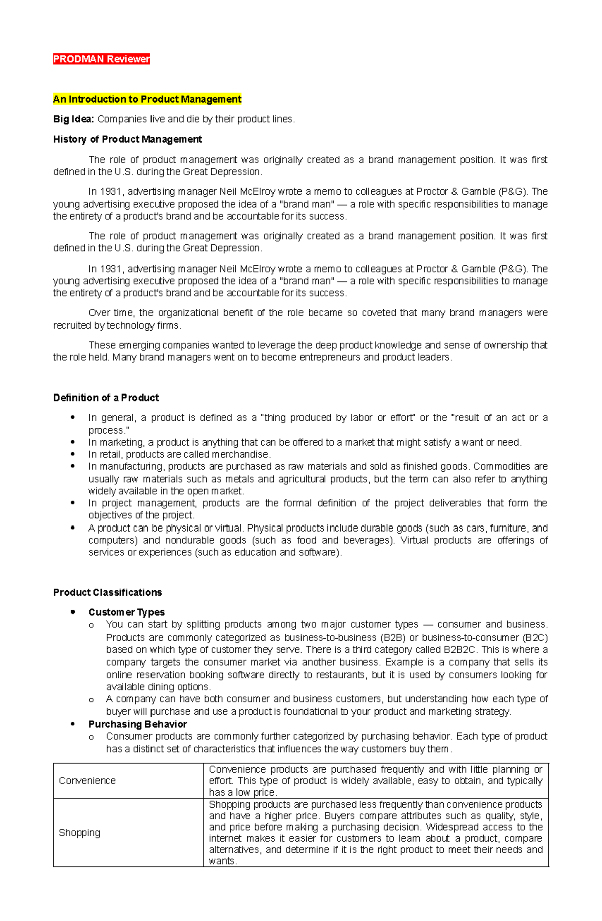 Prodman (Prelim Reviewer) - PRODMAN Reviewer An Introduction to Product ...