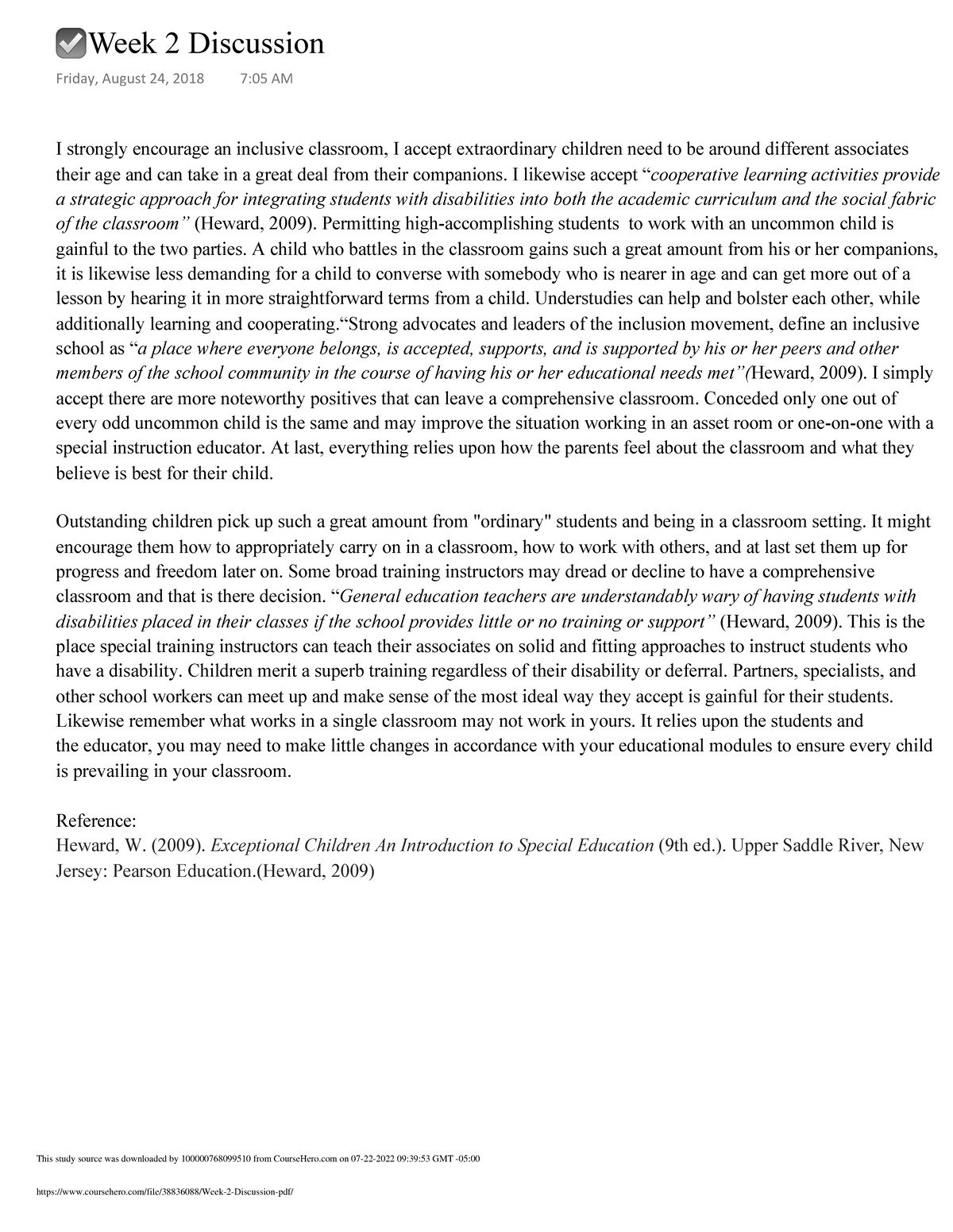 EDUC 4004 Week 2 Discussion - I strongly encourage an inclusive ...