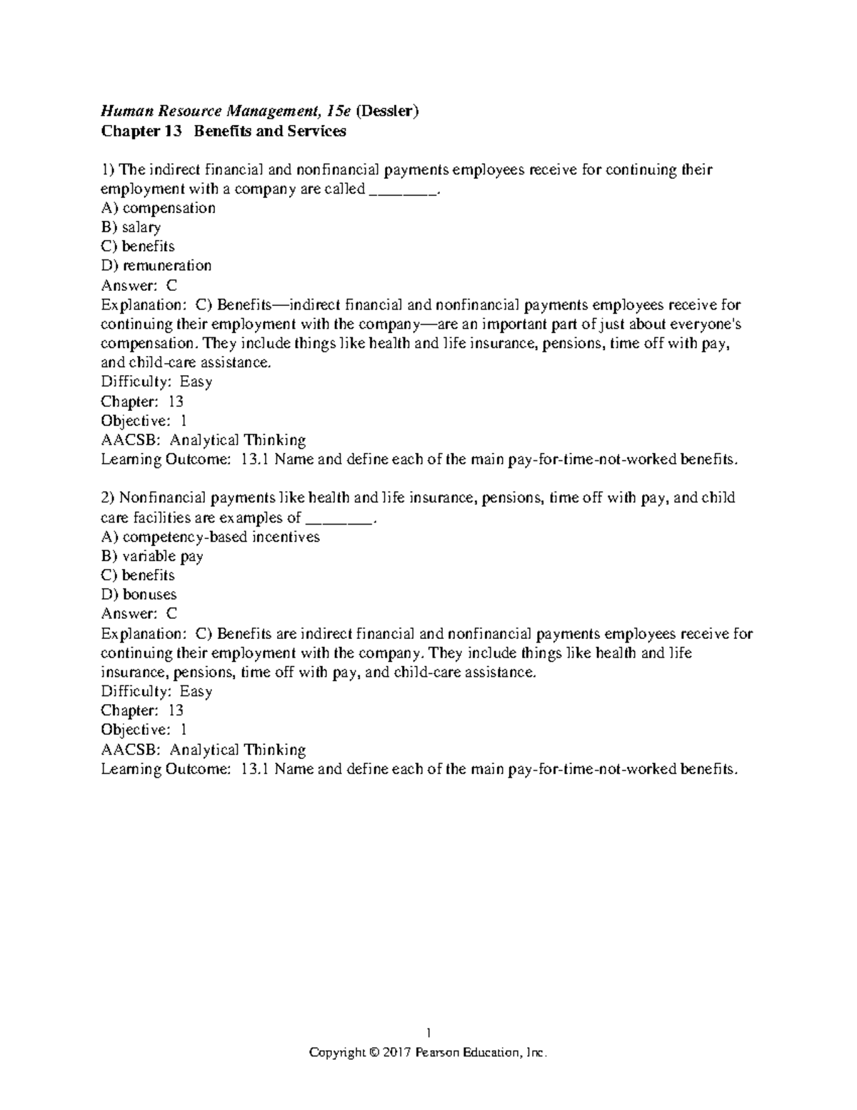 Chapter 13 Dessler 15E Human Resource Management Test Solutions - 1 ...