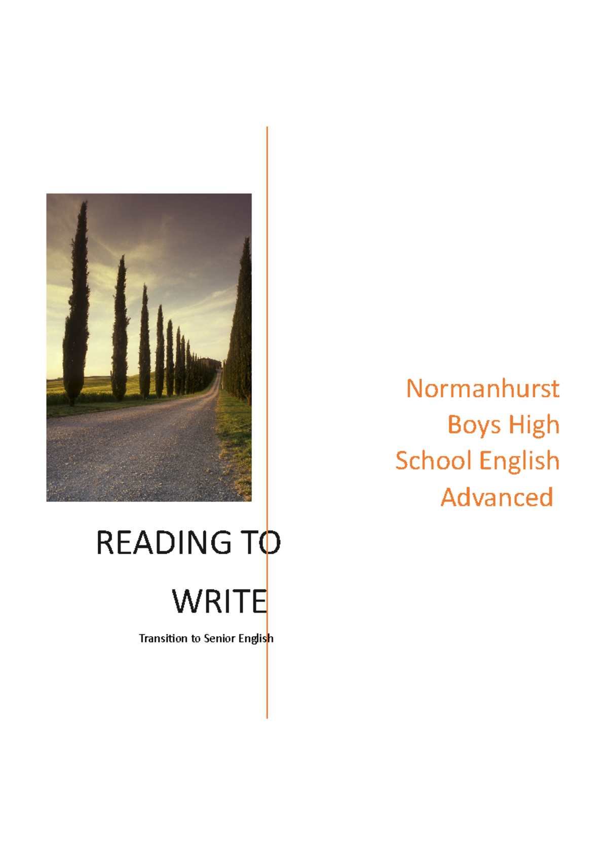 Reading to Write Booklet 2022 Normanhurst Boys High School English