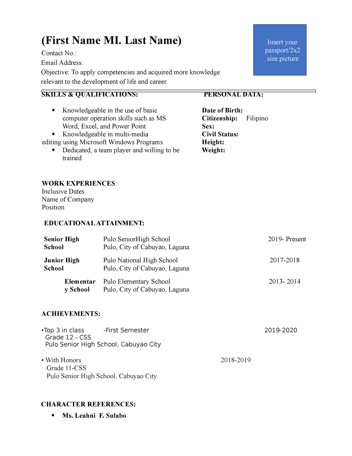 resume sample work immersion