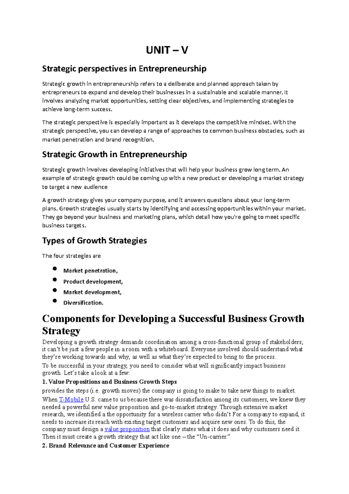 UNIT5 ED UNIT V Strategic perspectives in Entrepreneurship