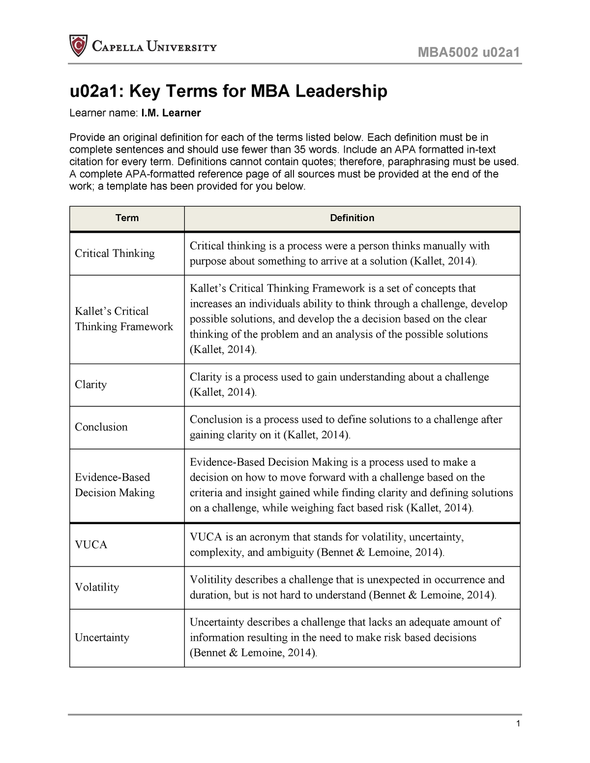 mba leadership assignment