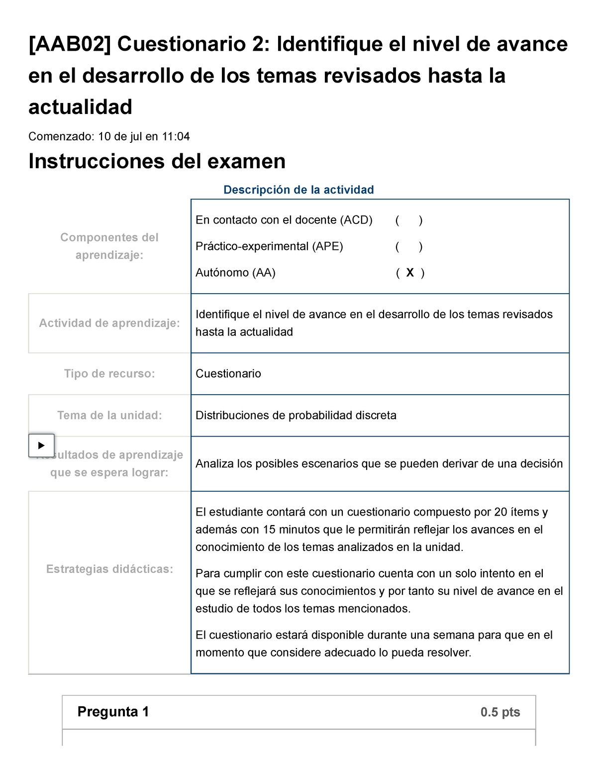 Examen [AAB02] Cuestionario 2 Identifique El Nivel De Avance En El ...