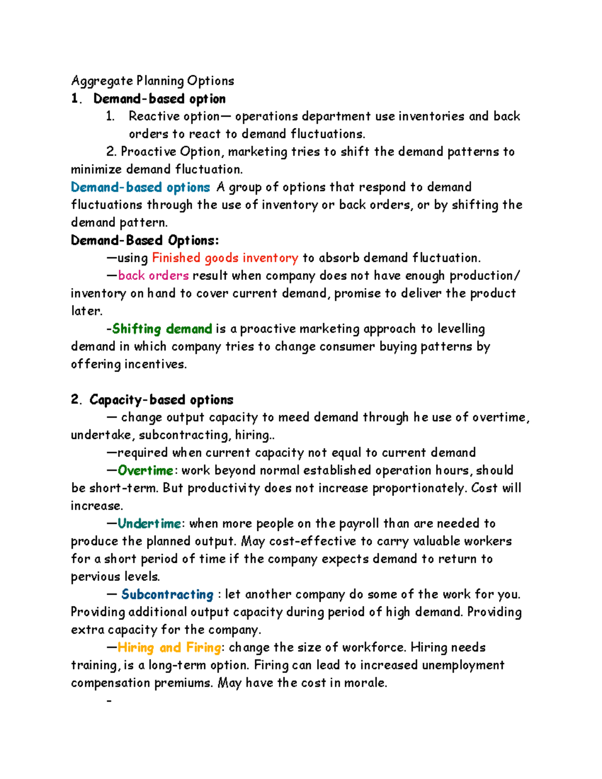 3330 note based on textbook - Aggregate Planning Options 1. Demand ...