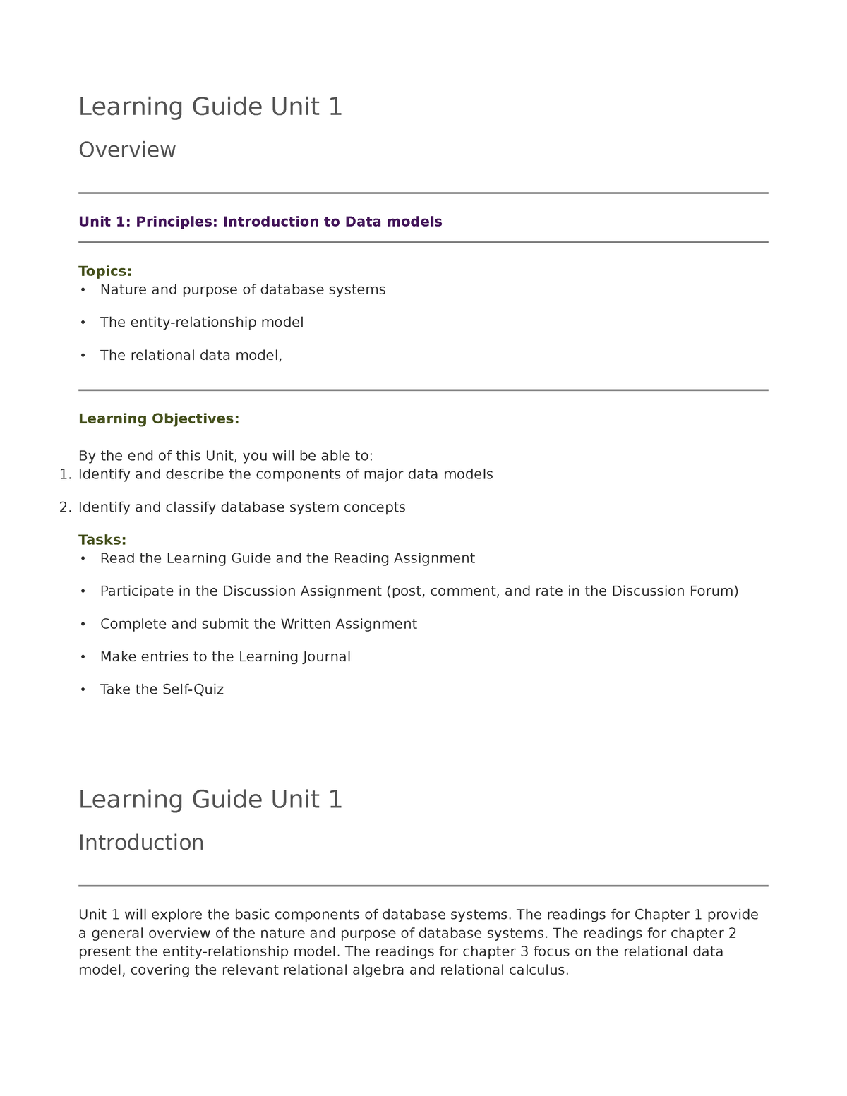 Learning Guide 1 - Learning Guide Unit 1 Overview Unit 1: Principles ...