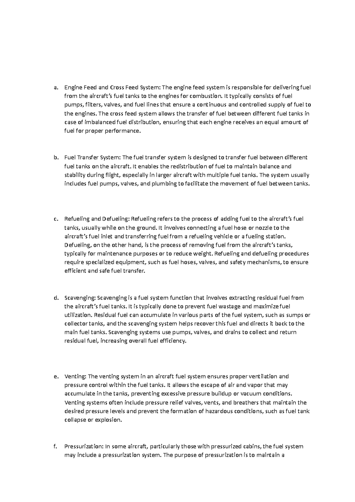 Question Eight Aircraft maintenance engineering a. Engine Feed and