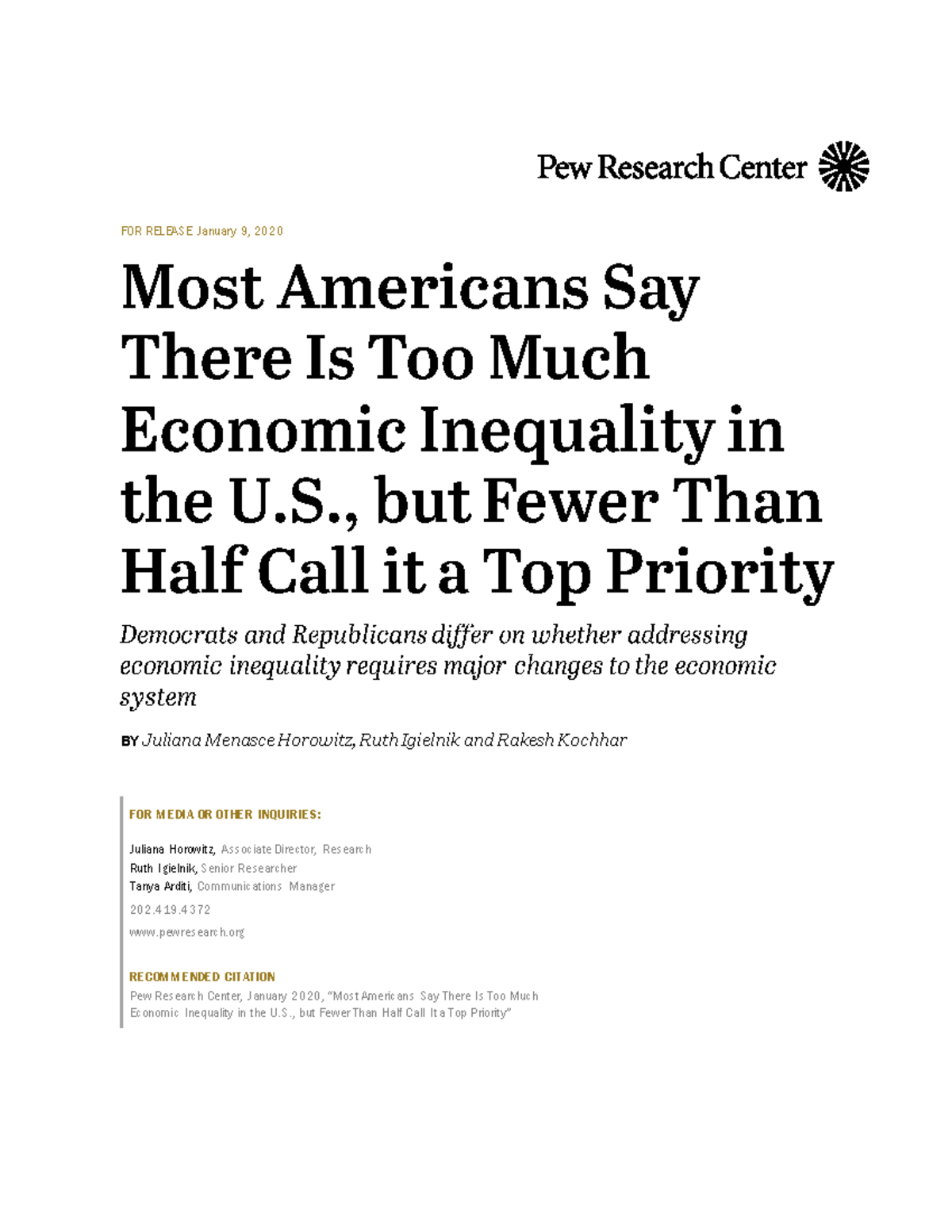 PSDT 01 FOR RELEASE January 9, 2020 BY Juliana Menasce Horowitz, Ruth