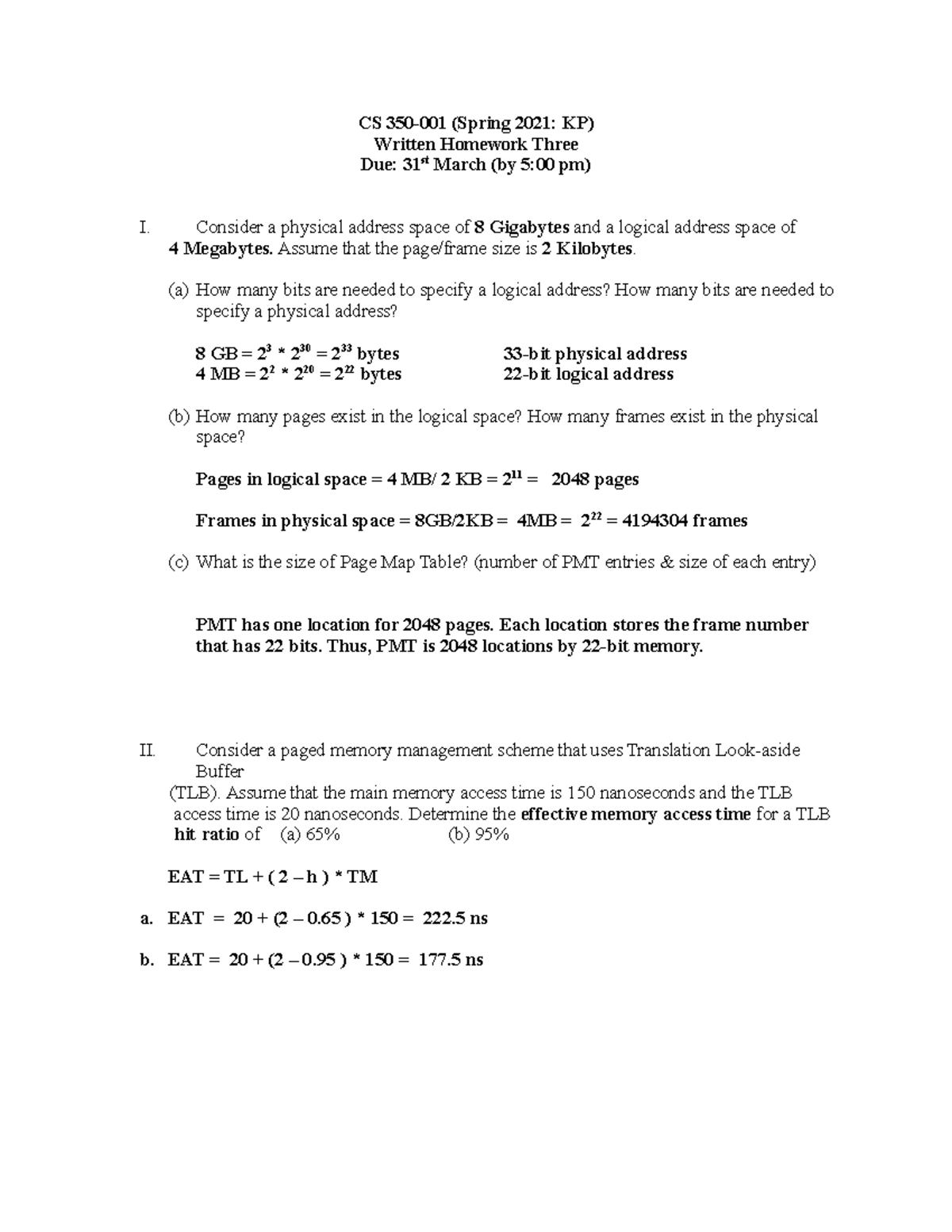 Written Homework- 3 - CS 350-001 (Spring 2021: KP) Written Homework ...