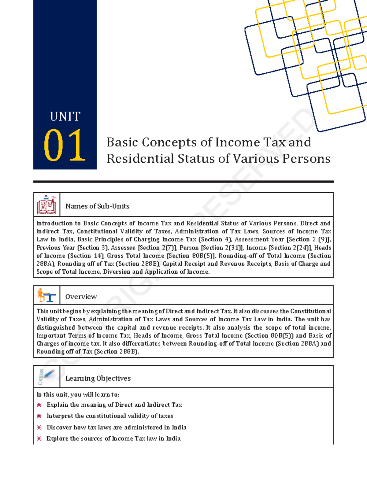 01 Direct tax Basic Concepts of Tax and Residential Status of Various Persons Names