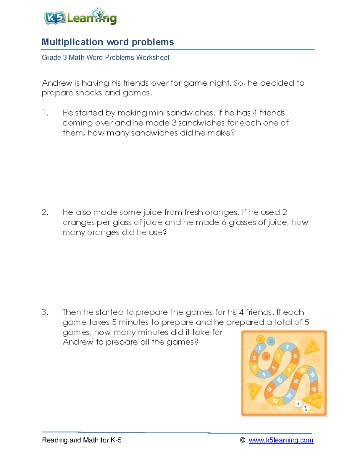 Multiplication Word Problems A1 - Reading And Math For K-5 © K5learning 