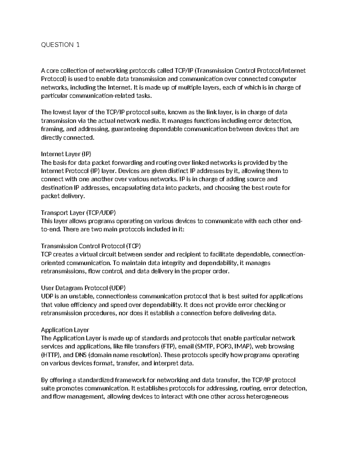 Networks 2024 Assignment - QUESTION 1 A core collection of networking ...