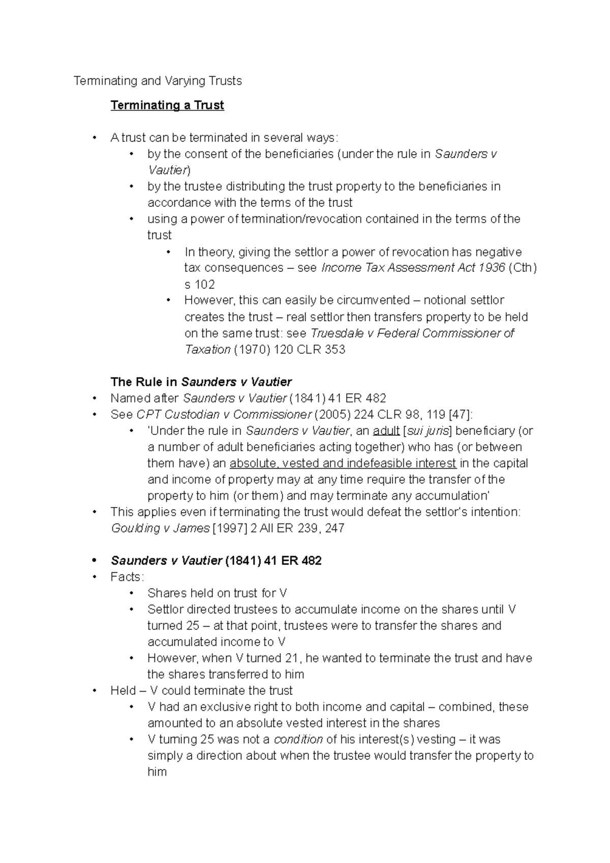 Trust and equity 1 lecture note Terminating and Varying Trusts