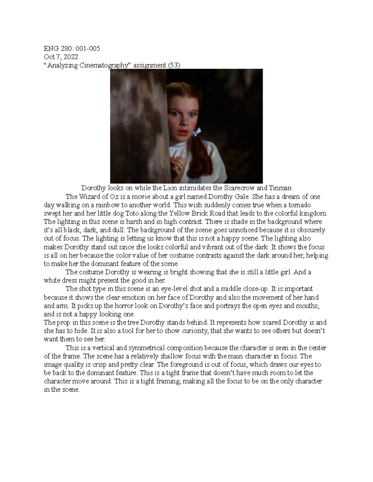 “Analyzing Cinematography” assignment (53) - ENG 280: 001- Oct 7, 2022 ...