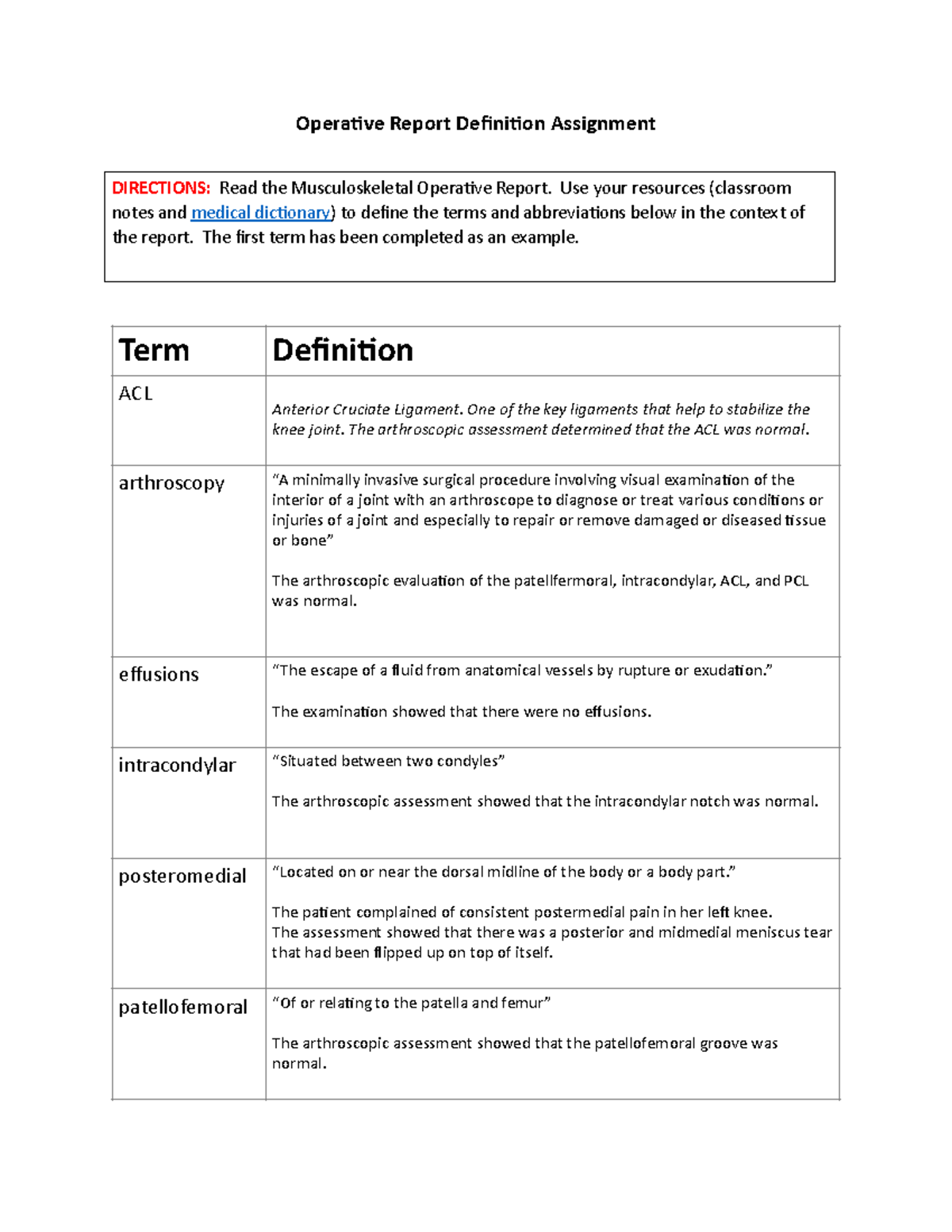 Medical Terminology-Operative Report 1 - Opera&ve Report Defini&on ...