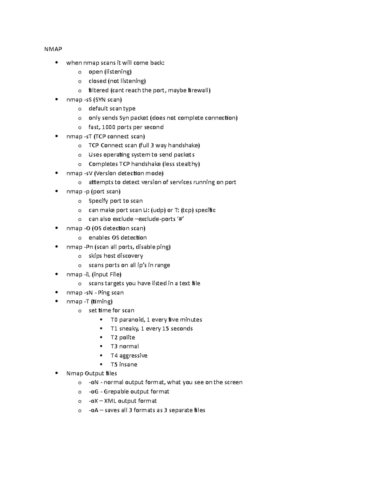 NMAP - notes taken for nmap - NMAP when nmap scans it will come back: o ...