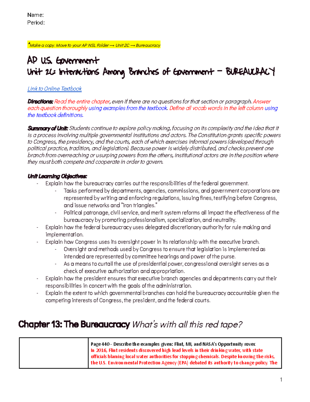 Unit 2C Bureaucracy - Homework Reading Guide - Name: Period: *Make a ...