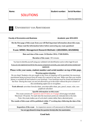 Exam October 2014, questions and answers - StudeerSnel