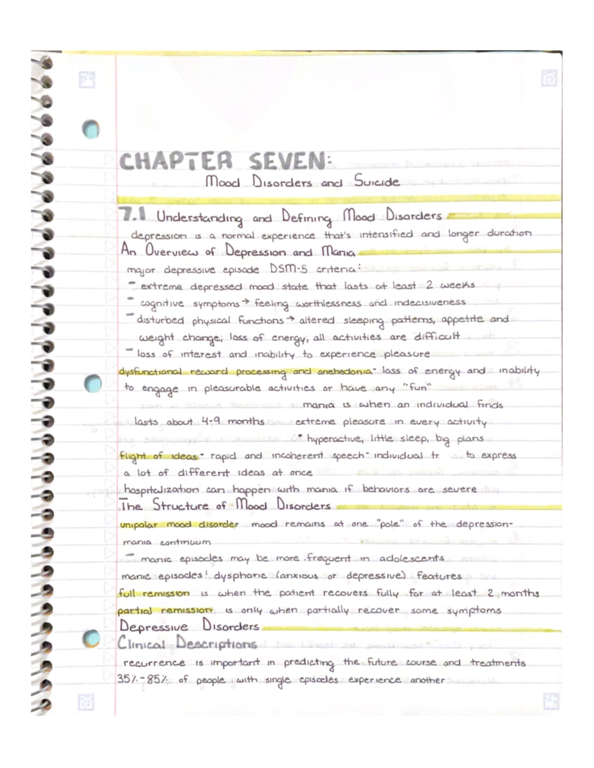 Chapter Seven Notes Mood Disorders and Suicide - PSYC 276 - Studocu