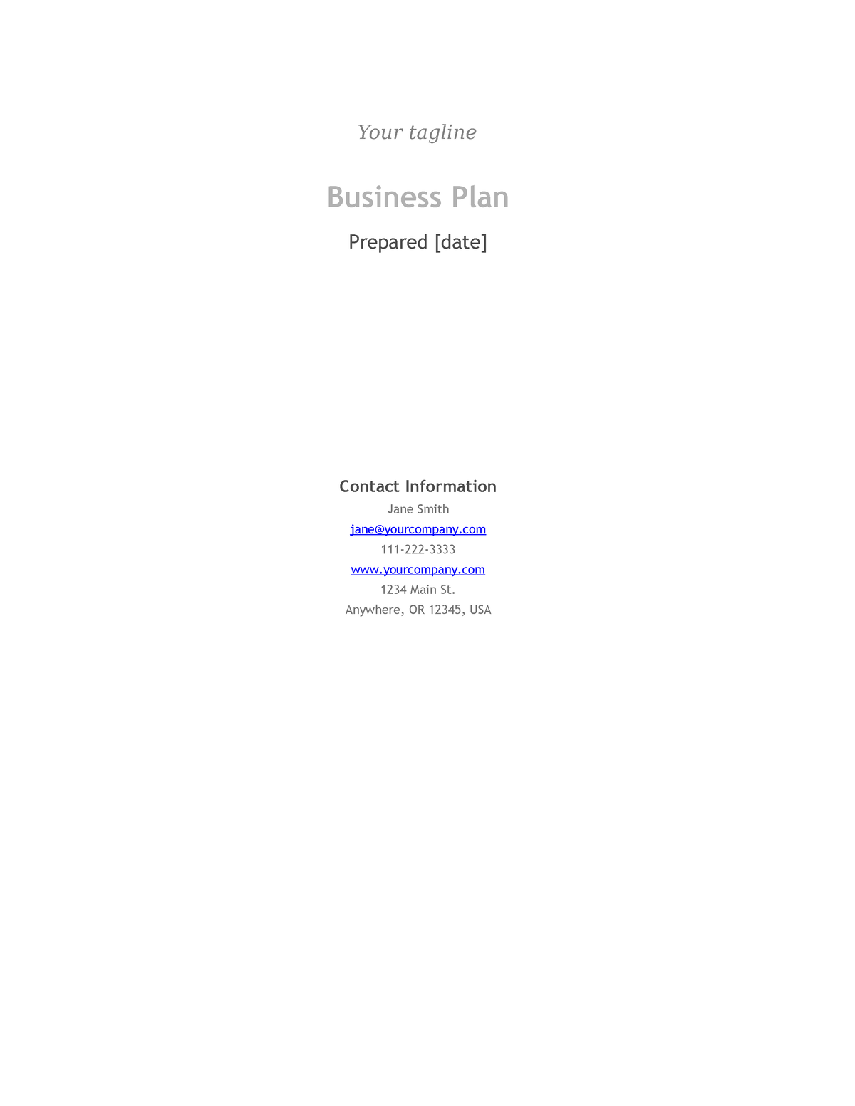 Business Plan Template 2020 - Your Tagline Business Plan Prepared [date ...