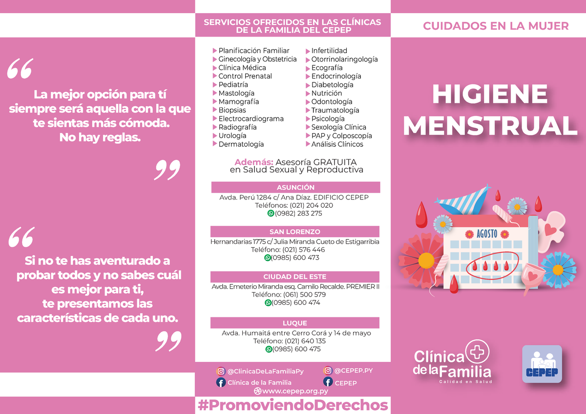 004 Triptico Higiene Menstrual 2021 A4 Cuidados En La Mujer Clínica De Lafamilia C A L I D A D 1514