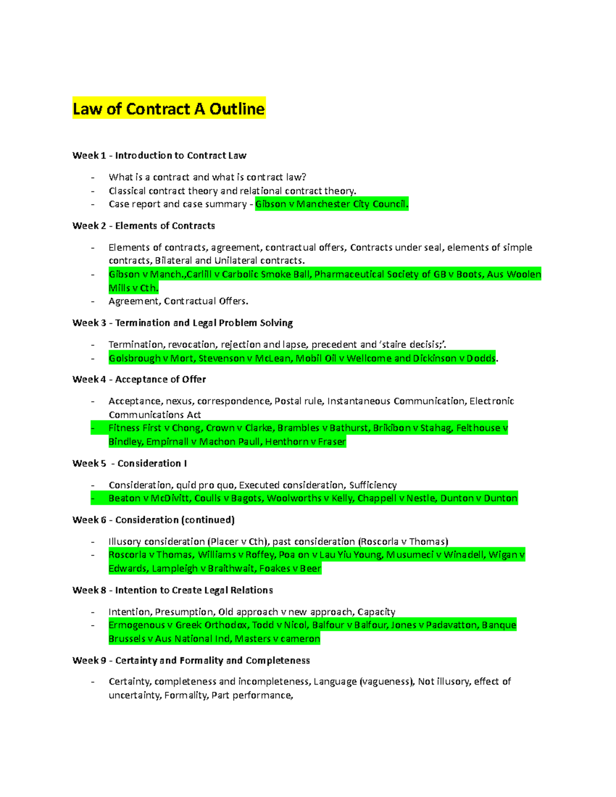 Law of Contract A Notes - Law of Contract A Outline Week 1 ...