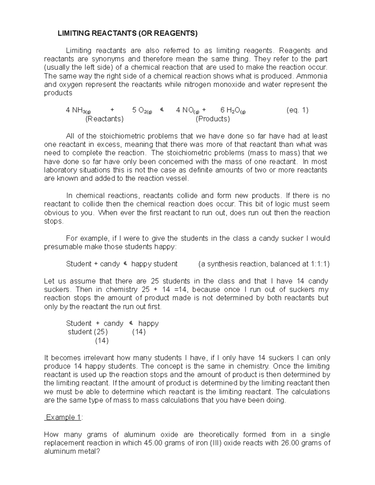 Limiting Reactants (OR Reagents) LIMITING REACTANTS (OR REAGENTS