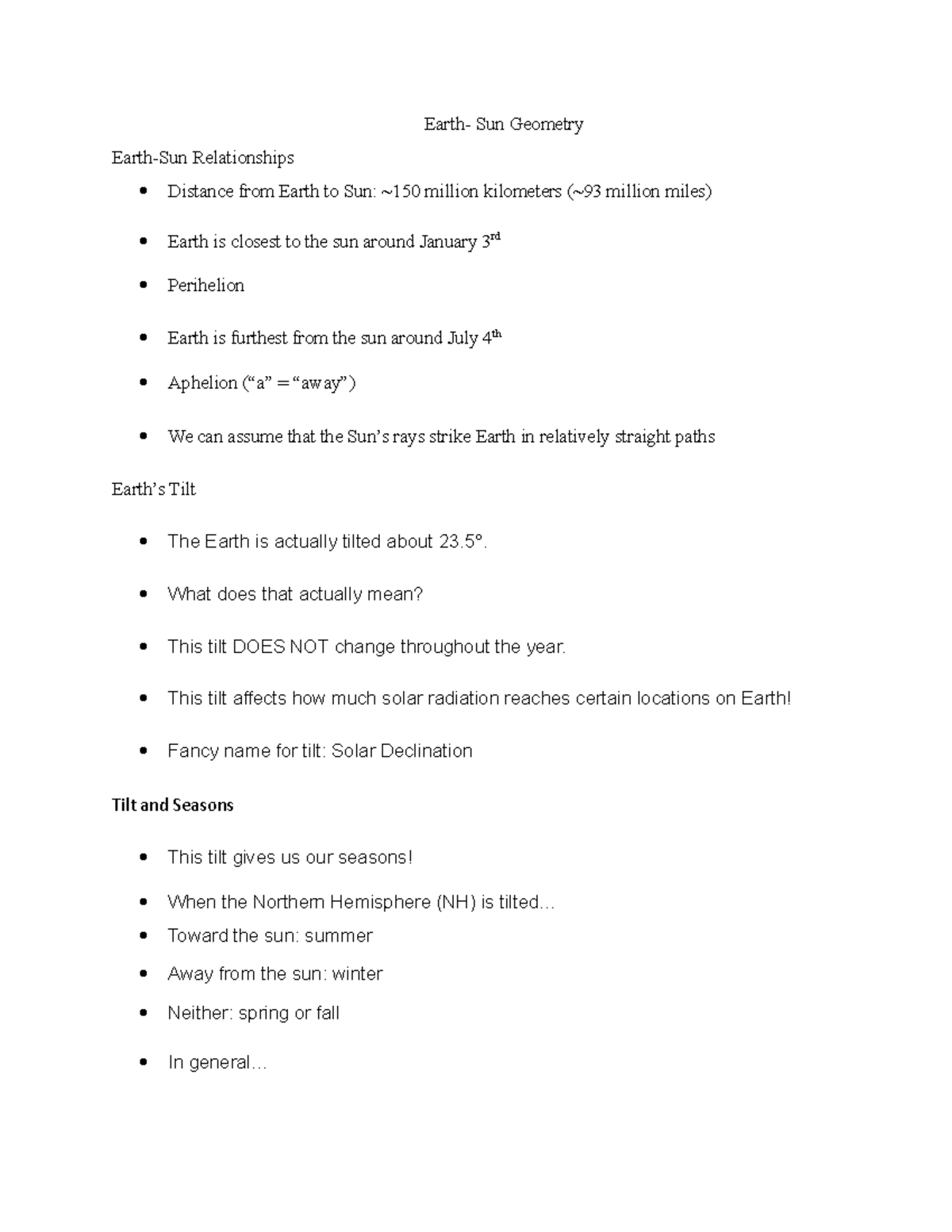 Earth Sun Geometry Lab 2 - Sun Geometry Relationships Distance from ...